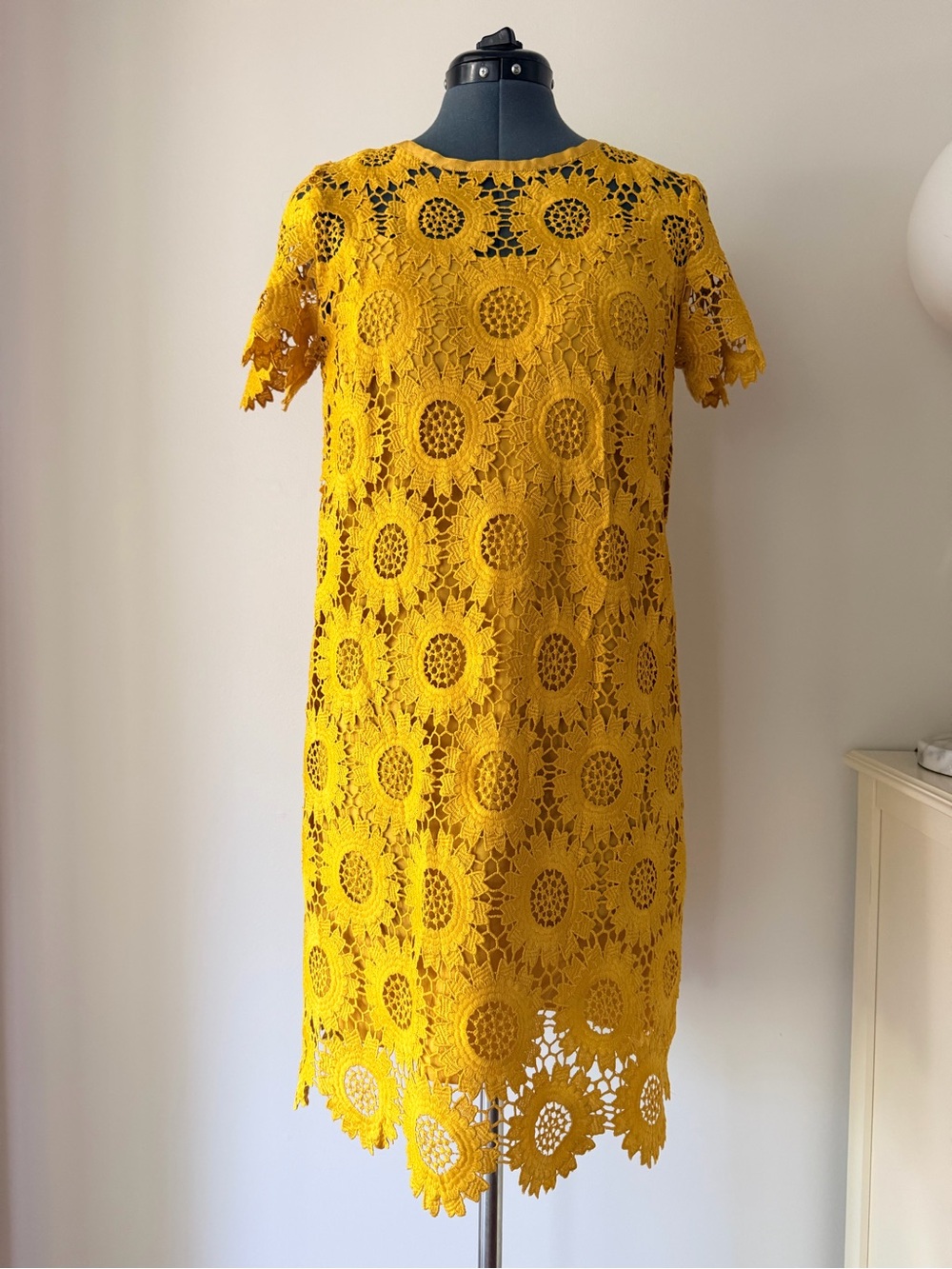 LOFT Mustard Yellow Crochet Lace Midi Dress